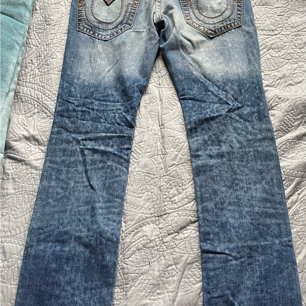 True Religion Blue Bootcut Jeans with Decorative Stitching